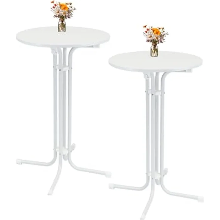 2x Stehtisch klappbar Ø 70 cm Höhe 110 cm Stahl Gastrotisch Partytisch Bistrotisch in Weiß