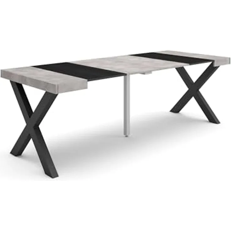 Skraut Home | Ausziehbarertisch | Multifunktionaler ausziehbarer | 220 | Für 10 Gäste | Massivholz Beine | Moderner Stil | Zement