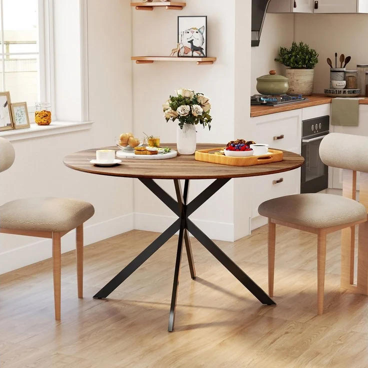 HOMCOM Esstisch Küchentisch im Industriestil mit Stahlbeinen für 4 Personen (für Esszimmer, Küche, Wohnzimmer, 1-St, rund, 120 x 120 x 75 cm), Braun – Bild 1