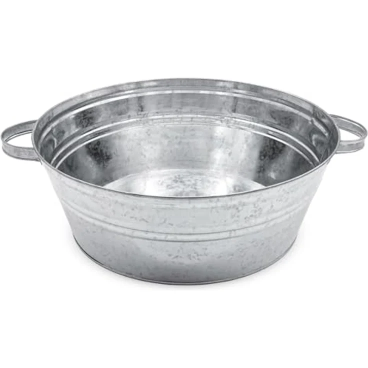 Spetebo Pflanzschale Metallwanne verzinkt mit Griffen (silber, 1 St, Ø 40 cm), Metall Gartenteich Wanne silber verzinkt – Bild 6