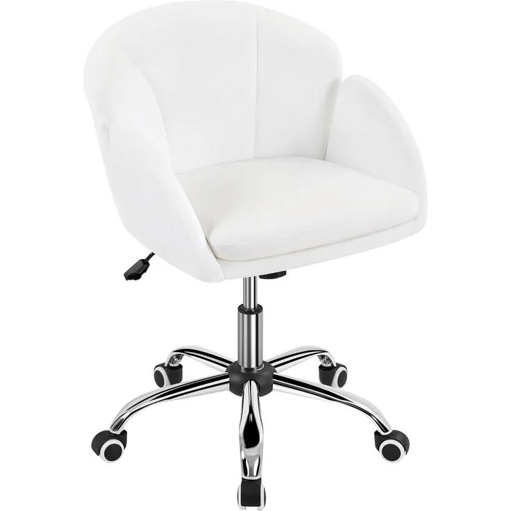 Yaheetech Homeoffice Stuhl Schminkstuhl Schreibtischstuhl höhenverstellbar Drehstuhl bis 136 kg Belastbar, SamtStuhl mit Armlehnen und Rückenlehne für Schlafzimmer Büro Wohnzimmer, Weiß