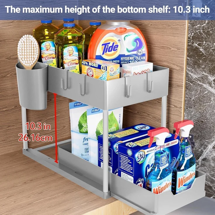 2er Set Puricon Unter Waschbecken Regal - 2 Etagen Küchenarbeitsplatte Organizer – Bild 3