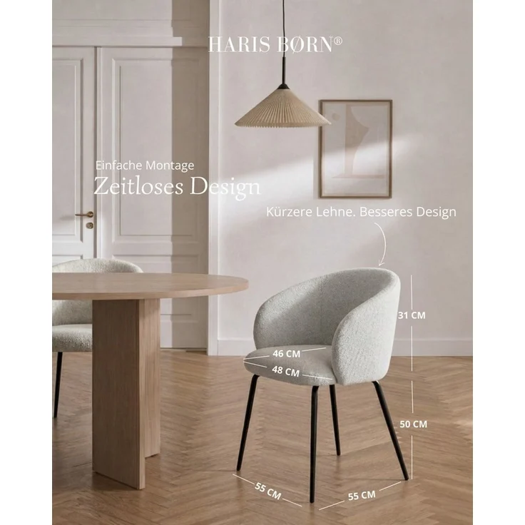 Haris Børn Esszimmerstuhl mit Armlehnen NØR - Hochwertige Polsterstühle für Esszimmer (Set, 2 St), Hellgrau - Premium Esszimmer Stühle & Wohnzimmer Stühle – Bild 2