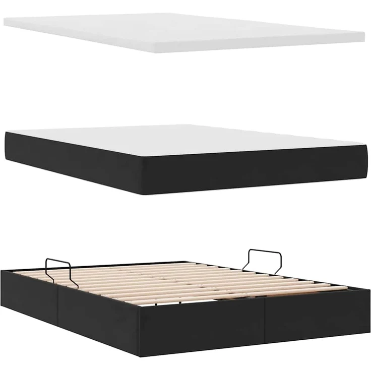 vidaXL Aufbewahrungsbett mit Matratze Schwarz 140 x 200 cm Samt 3371975 – Bild 8