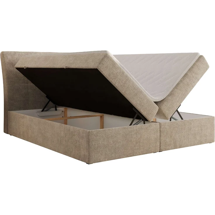 Boxspringbett DAGOS 160x200 cm mit Kopfteil, Lattenrost und Stauraum – Doppelbett mit Matratze & Topper T25 , stabile Konstruktion, Bettkasten, modernes Design - Beige Schenille grob gewebt - H3 – Bild 4