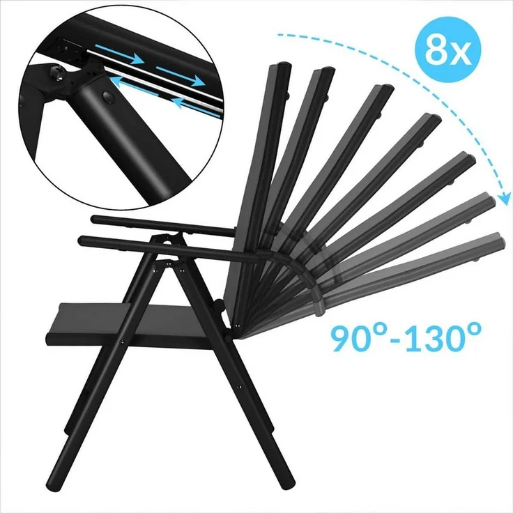 Casaria Gartenstuhl Bern (4 St), Hochlehner Klappbar 8-Fach Verstellbar Alu Wetterfest 120kg Belastbar – Bild 2