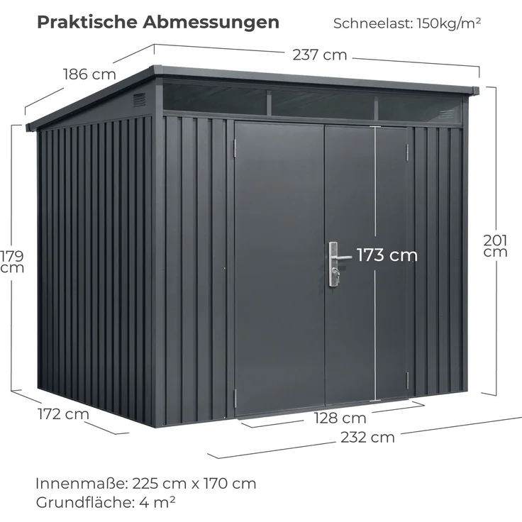 Osoltus 'Skylight' Geräteschuppen mit Pultdach, Metall anthrazit, 201 x 186 x 237 cm – Bild 3