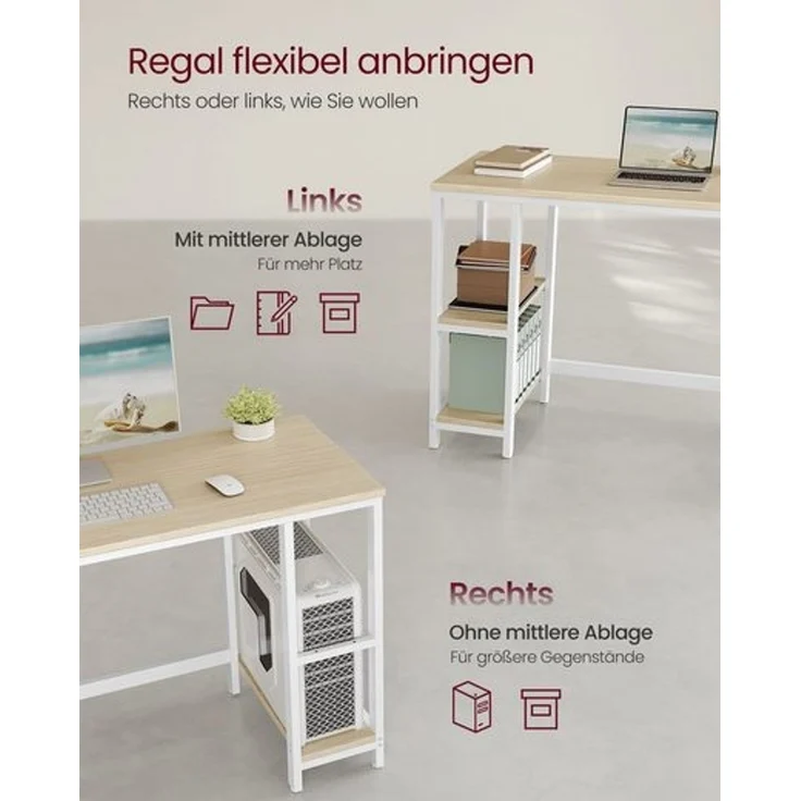 VASAGLE Tisch, Computertisch, Bürotisch, 100 x 50 x 76 cm, moderner Stil, für Arbeitszimmer, Schlafzimmer, Wohnzimmer, naturbeige-perlweiß – Bild 3