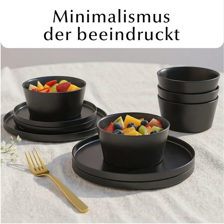MiaMio Geschirr-Set Luxe Geschirrset 32-tlg Schwarz – Bild 2