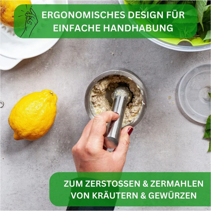 Thiru Mörser Premium mit Stößel und Deckel Ø 10 cm – Bild 3