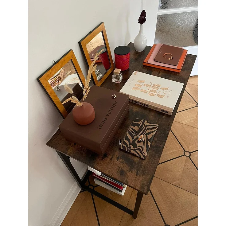 VASAGLE Schreibtisch, Computertisch, schmaler Bürotisch, 100 x 50 x 75 cm, Arbeitszimmer, Homeoffice, Büro, einfacher Aufbau, Metall, Industrie-Design, vintagebraun-schwarz LWD41X – Bild 5