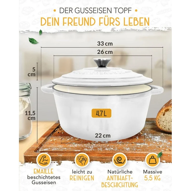 Krustenzauber Brotbackform Emaillierter Gusseisentopf zum Brotbacken im XXL Komplettset – Bild 2