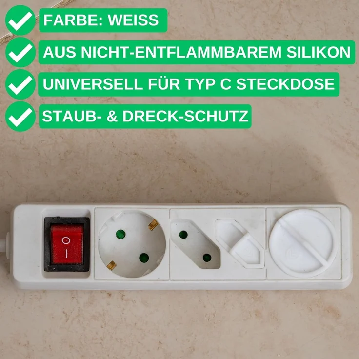 Steckdosen Abdeckung, 4 Stück, in Weiß, aus Silikon, Steckdosenschutz vor Spritzwasser, Staub, Deckel für Eurostecker Typ C Steckdose, Kappe für Öffnungen von Mehrfachstecker, Möbel Steckdosenleiste – Bild 2