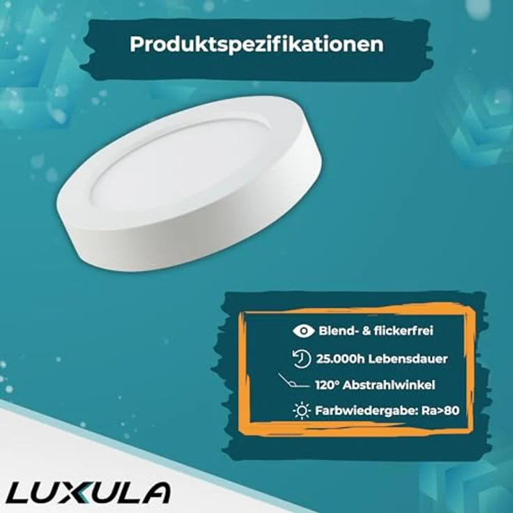 LUXULA LED Aufbauleuchte CIRCLE, 6W 525lm, ø122x35mm, einstellbare Farbtemperatur 3000K-6000K, matt, rund, Spot Aufbaupanel mit Diffusor – Bild 3