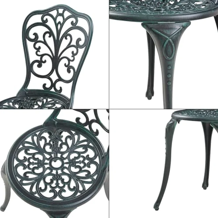 Bistro-Set Lupsam 3-tlg. Aluminiumguss Dunkelgrau mit grüner Patina [casa. pro] – Bild 10