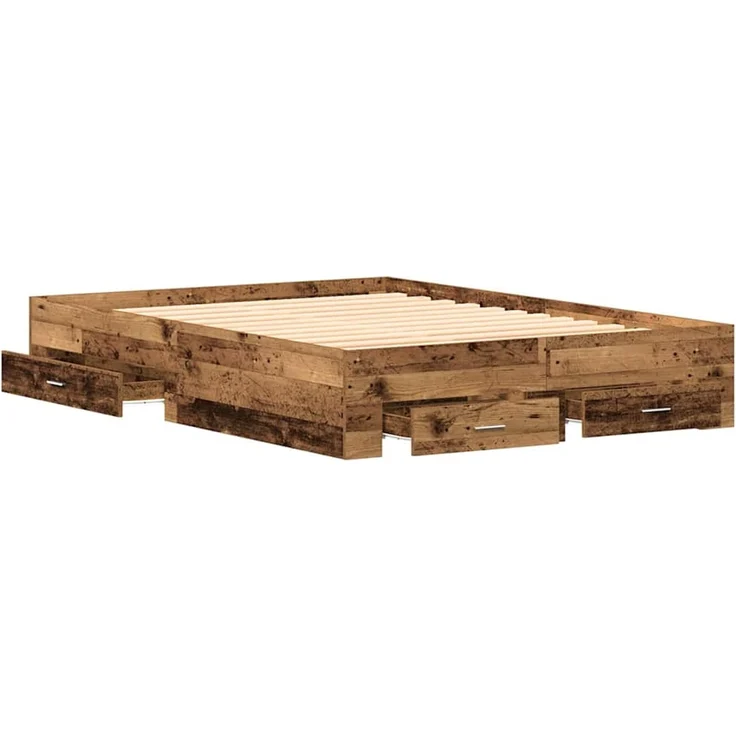 vidaXL Bettrahmen mit Schubladen Altholz 140 x 190 cm Holzwerkstoff 3333972 – Bild 6