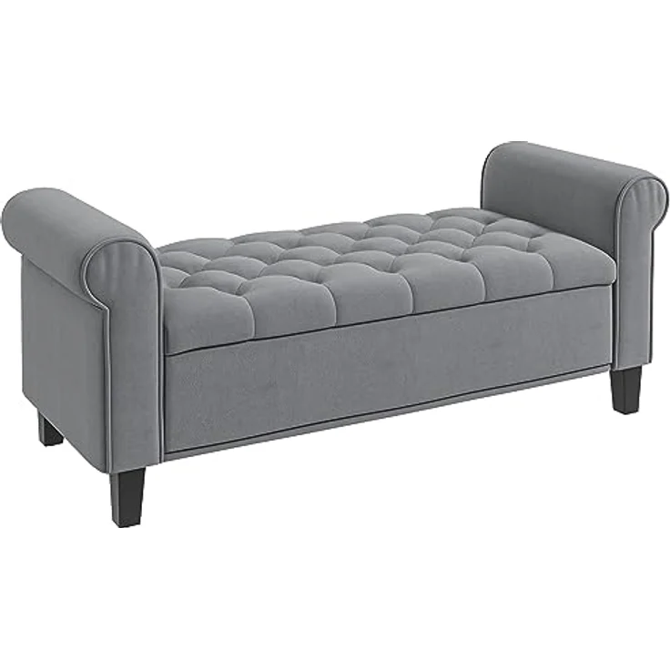 HOMCOM Polsterbank Flurbank, mit Stauraum, in Samtoptik, 126 x 48,5 x 47 cm (Bettbank, 1-St, Sitzbank), für Schlafzimmer, Grau – Bild 2