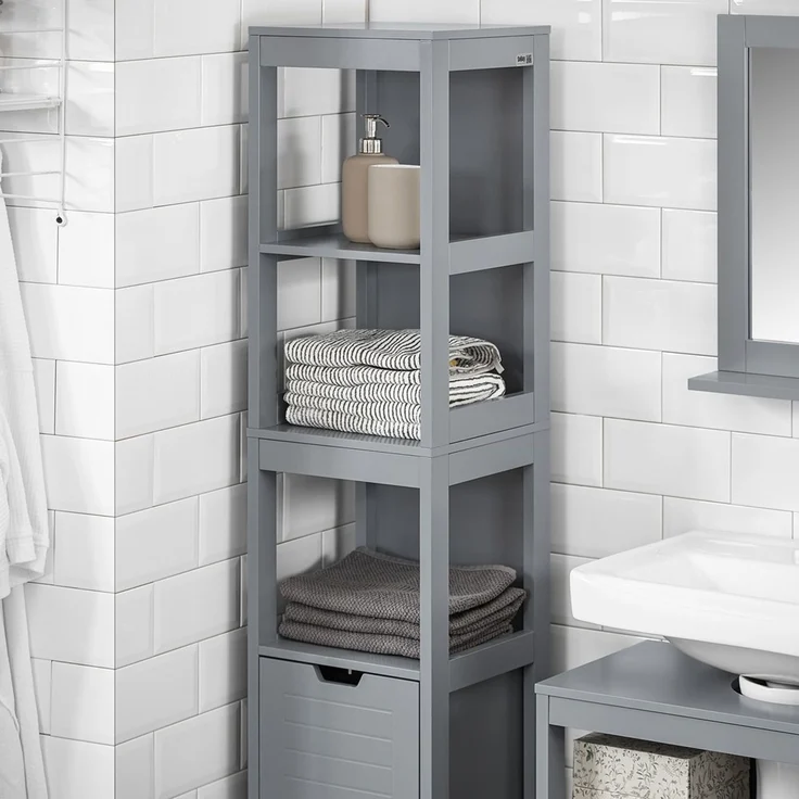 SoBuy FRG126-SG Badezimmer-Hochschrank, MDF, Lackiert, Grau, 30 x 144 x 30 cm – Bild 4