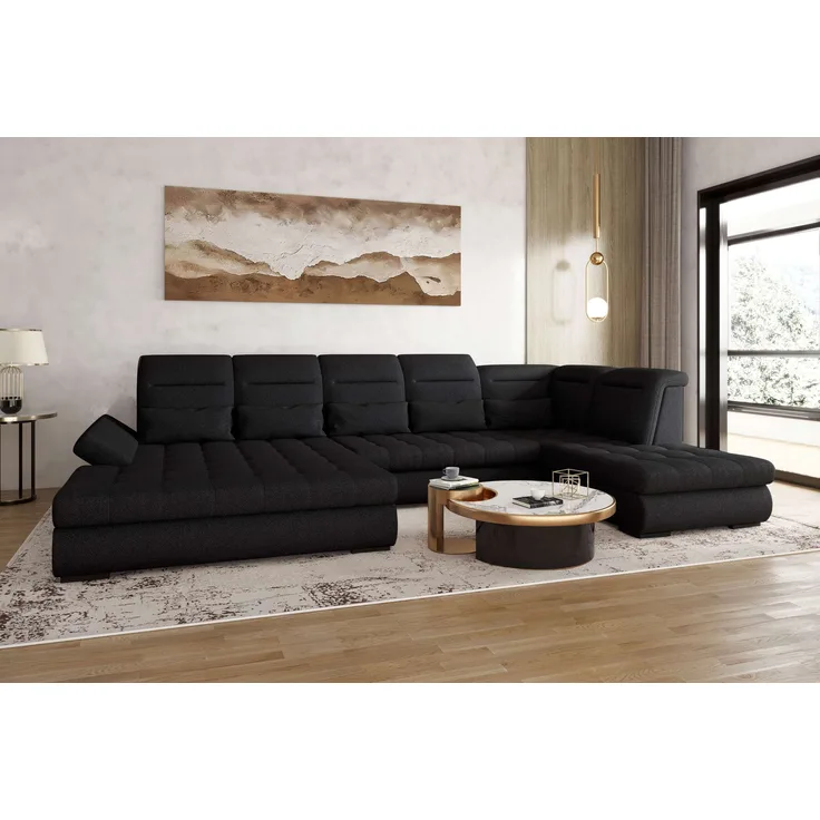 99rooms Toscana Wohnlandschaft Strukturstoff NEVE Schwarz Links mit Schlaffunktion Lieferung Wohnung