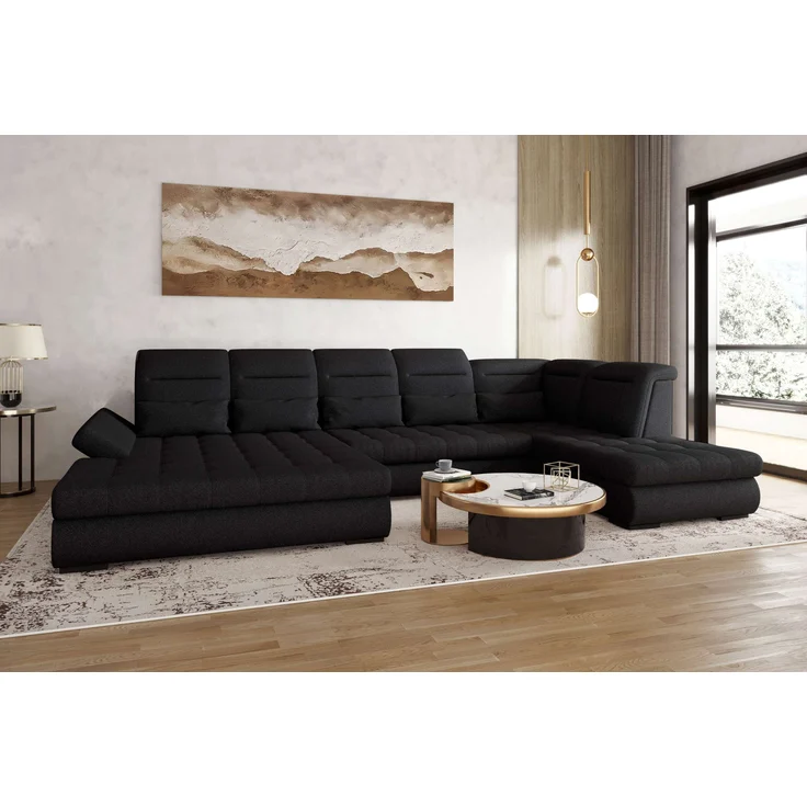 99rooms Toscana Wohnlandschaft Strukturstoff NEVE Schwarz Links mit Schlaffunktion Lieferung Wohnung