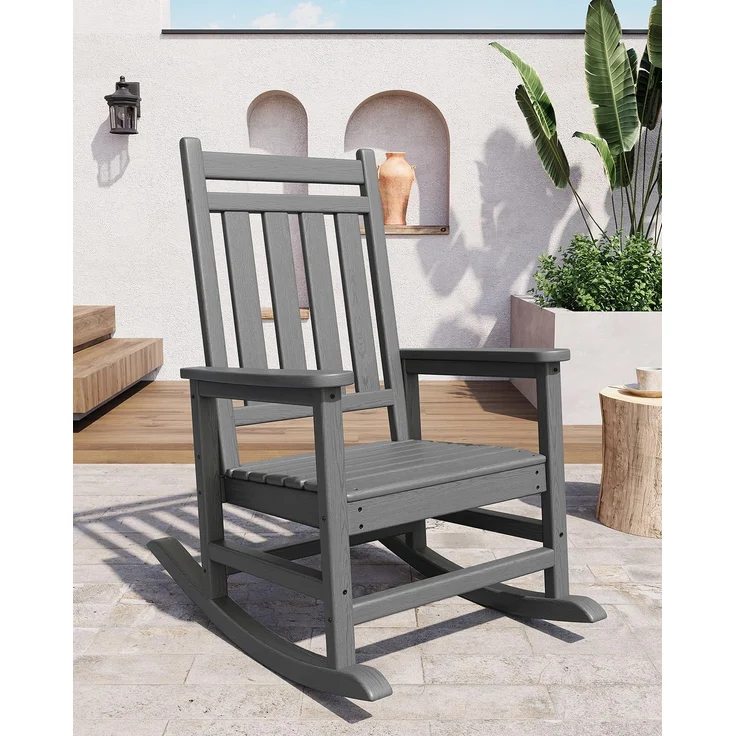 GarveeHome HDPE-Schaukelstuhl Für Den Außenbereich, Gartenstuhl Mit Hoher Rückenlehne Und Armlehnen, Wetterbeständiger Liegestuhl, Für Terrasse, Garten, 61 x 89 x 102 cm
