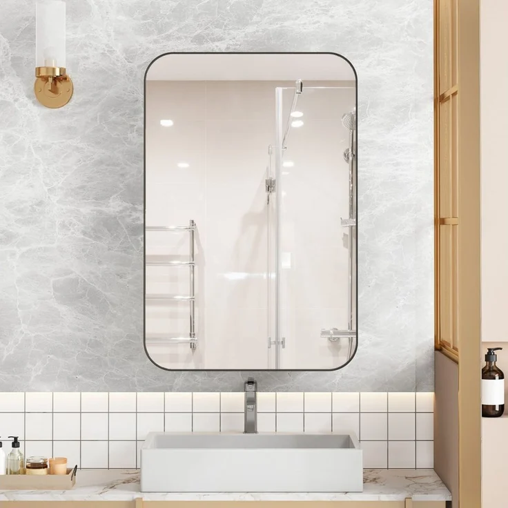 Celya Spiegelschrank Moderner Wand-Badezimmerschrank,Rechteckiger Spiegelschrank (für Bad, Wohnzimmer und Schlafzimmer, Spiegelschrank mit Stauraum) Metallrahmen-Schrank mit Spiegel & einstellbaren Shelves,Schwarz – Bild 1