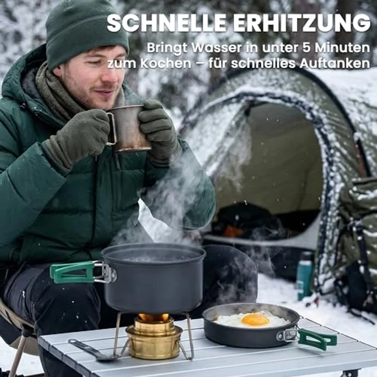 Outsunny Geschirr-Set Camping Kochgeschirr Set mit Anti-Verbrühungsgriffen Topf Pfanne (8-tlg), 2 Personen, Aluminium, Metall, für Outdoor Wandern Picknick BBQ Grau – Bild 5