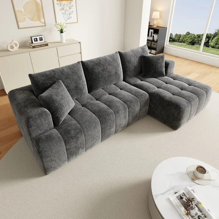 Merax Modulares L-förmiges Ecksofa ohne Gestell, Cloud-Sofa, bequemes Chenille-Gewebe, frei kombinierbar, bodennahes Design, keine Montage erforderlich, Grau