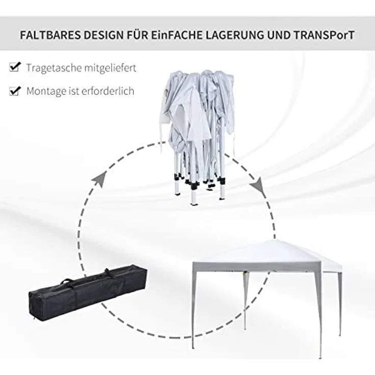 Outsunny Pavillon 2,95 x 2,95 m Pop-Up Faltpavillon mit UV-Schutz, wasserfestem 210D Oxford und robustem Stahlrahmen, Weiß – Bild 4