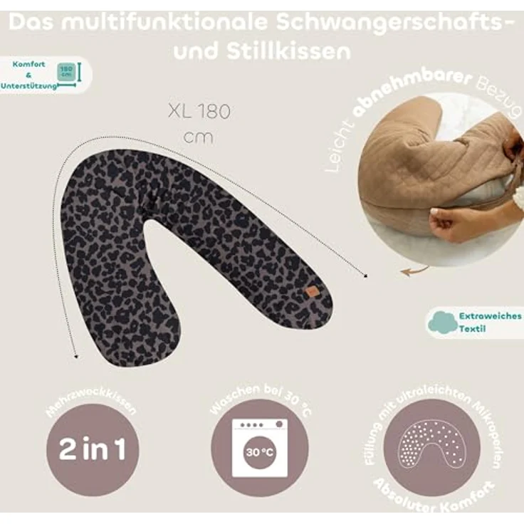 BÉABA Big Flopsy Still- und Schwangerschaftskissen – Multifunktional, Zum Schlafen und Stillen, Unterstützend, Entspannend, Optimaler Komfort, Oeko-Tex Baumwollbezug – Farbe Leopard – Bild 3