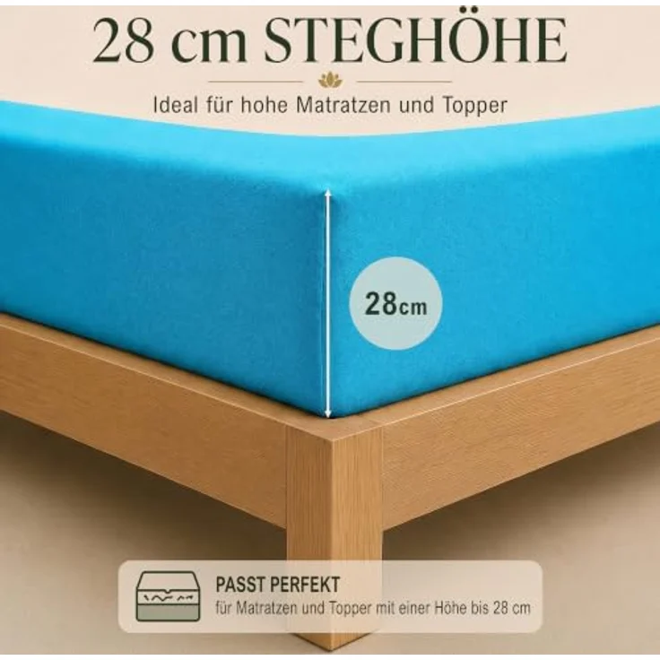MALIKA® Spannbettlaken 90x200cm - 100x200cm aus Baumwolle, Jersey Betttuch für Matratzenhöhe bis 28 cm, Oeko-Tex zertifiziert, faltenfrei und atmungsaktiv – Bild 4