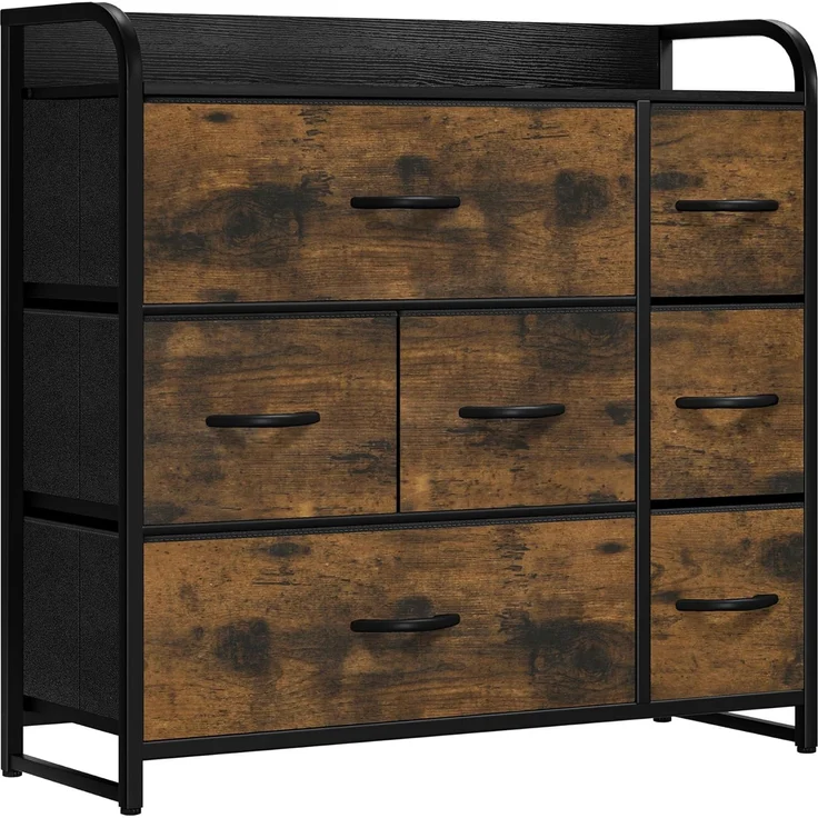 YITAHOME kommode mit Schubladen, Schrank mit 7 Schubladen aus Stoff, Aufbewahrungskommode Modernen Stil für Schlafzimmer, Wohnzimmer, Kinderzimmer, Flur, rustikal braun – Bild 1