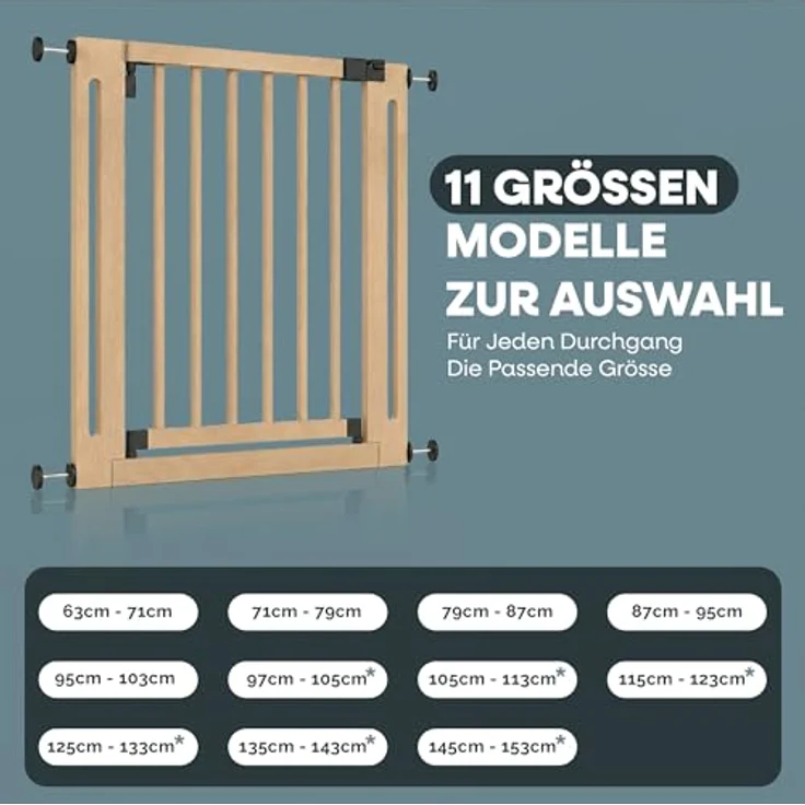 Safetots Naturholz Elegance Treppenschutzgitter, Natur, 87cm - 95cm, Druckmontage Sicherheitsgitter, 65cm Extra Breite Türöffnung, Einteiliges Extra Breites Gitter für Treppen, Flure und Türen – Bild 8
