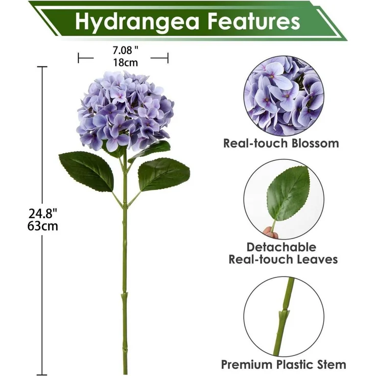 Künstliche Hortensie Blumen Real-Touch Kunstblumen Hydrangea Deko 2 Stück – Bild 2