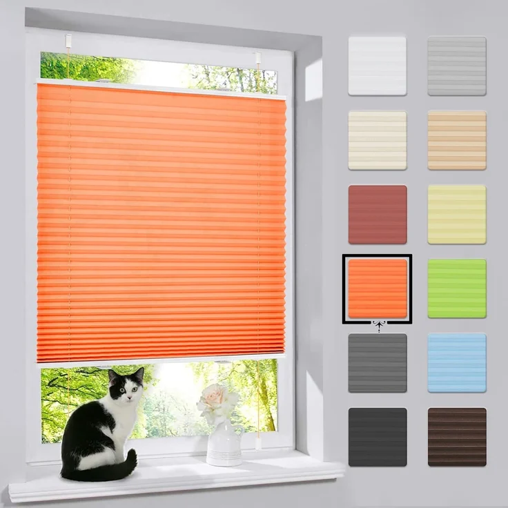 bobodeco Plissee ohne Bohren Klemmfix Faltrollo Jalousie Orange 80x130 cm (BxH), Plisseerollo Sichtschutz und Sonnenschutz Blickdicht Easyfix lichtdurchlässig Rollo für Fenster & Tür – Bild 1