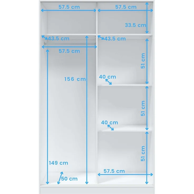 Habitdesign Kleiderschrank mit 2 Schiebetüren, Kleiderstange und Regalen, Schlafzimmerschrank, Modell Top 120, Hochglanz-Finish, Maße: 120 cm (L) x 200 cm (H) x 50 cm (T) – Bild 9