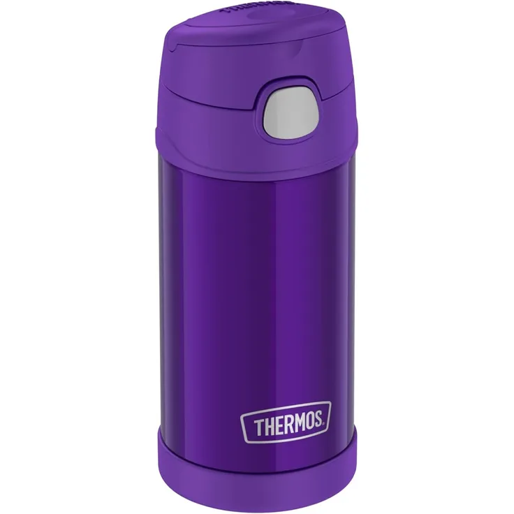 THERMOS kids FUNTAINER STRAW BOTTLE 0,35l, purple, Thermosflasche für Kinder aus Edelstahl, mit Strohhalm, 12 h kalt, absolut dicht, für Schule, Kindergarten, Pause