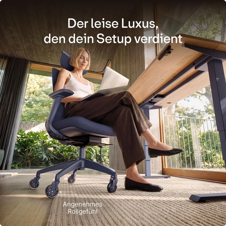 Desktronic Bürostuhlrollen Blau, Ersatzrollen 360°, Set 5 Stück, Ersatzräder für Bürostühle auf Teppich- und Parkettböden – Bild 4