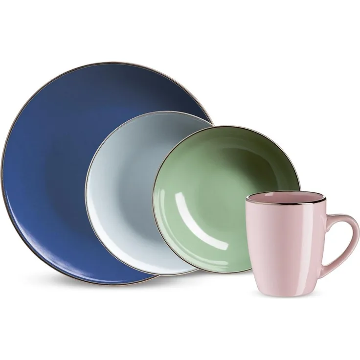 neuetischkultur Metallic rim vierfarbig Kombiservice 16-teilig