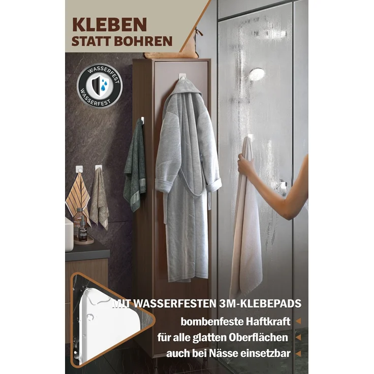 Lindenstein Wandhaken 6er-Set Weiß – Edelstahl V2A, 3M-Pads, ohne Bohren – Bild 4