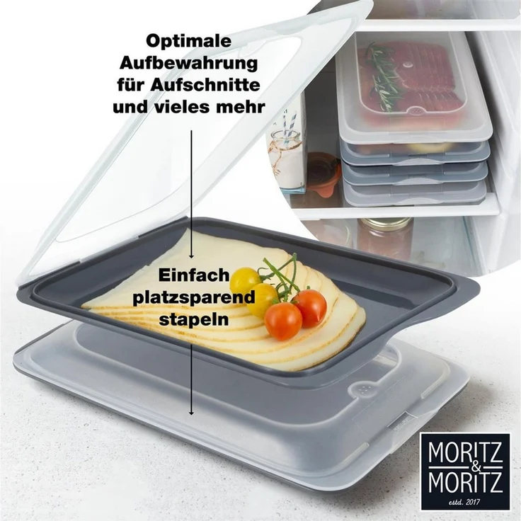 Moritz & Moritz Frischhaltedose 8er Set Aufschnittdosen stapelbar - Frischhaltedosen dunkel, Kunststoff, (Set, 8-tlg, Set), Inkl. 8 Sticker, mit Deckel für Optimales Frischhalten – Bild 4