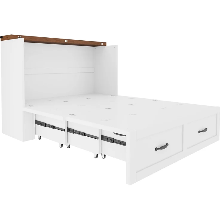 ZUBALIYA Klappbett 140 × 200 cm, Metall und Holz, Ausziehbett, Weiß – Bild 12