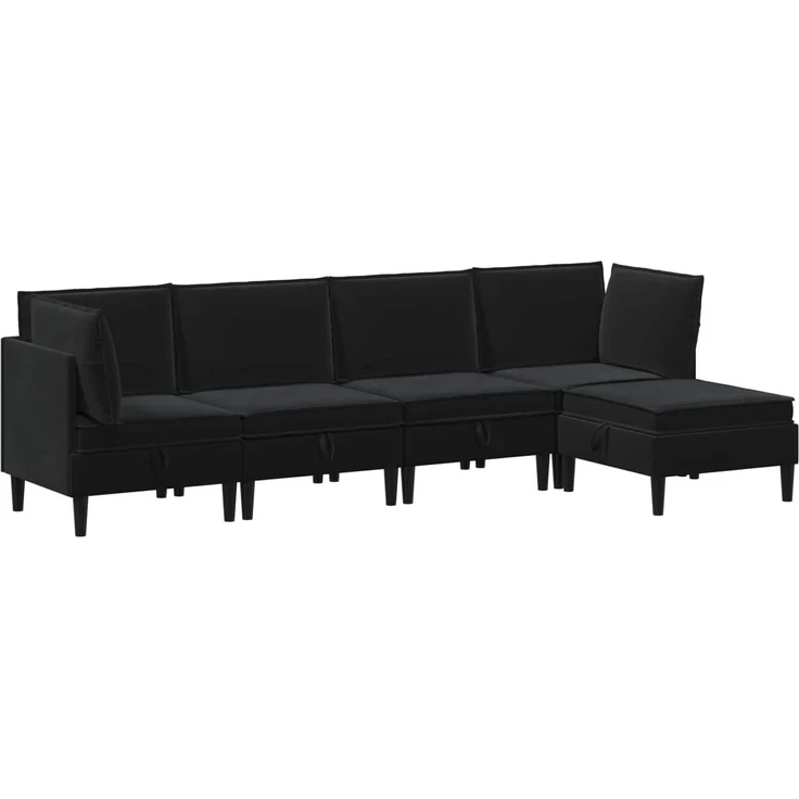 vidaXL Wohnzimmergarnitur mit Kissen mit Speicher 5 pcs Schwarz Samt 3413756 – Bild 2
