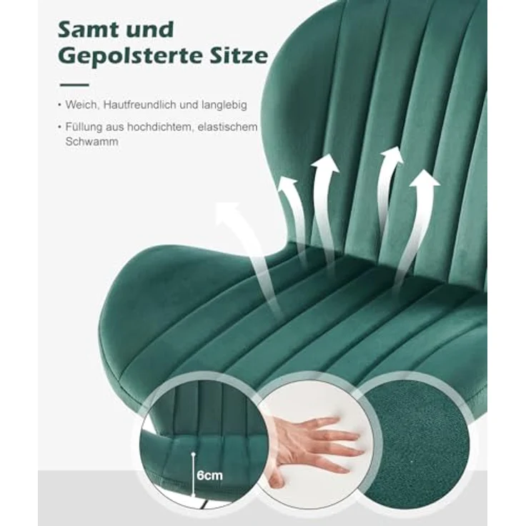TUKAILAI Barhocker 2er Set aus Samt, Barstuhl Höhenverstellbar，360°Drehbar, Hocker mit lehne,fußstütze,metallrahmen, Gepolsterter Küchenhocker Tresenhocker, Bar Chair für Küche Bars, Grün – Bild 6
