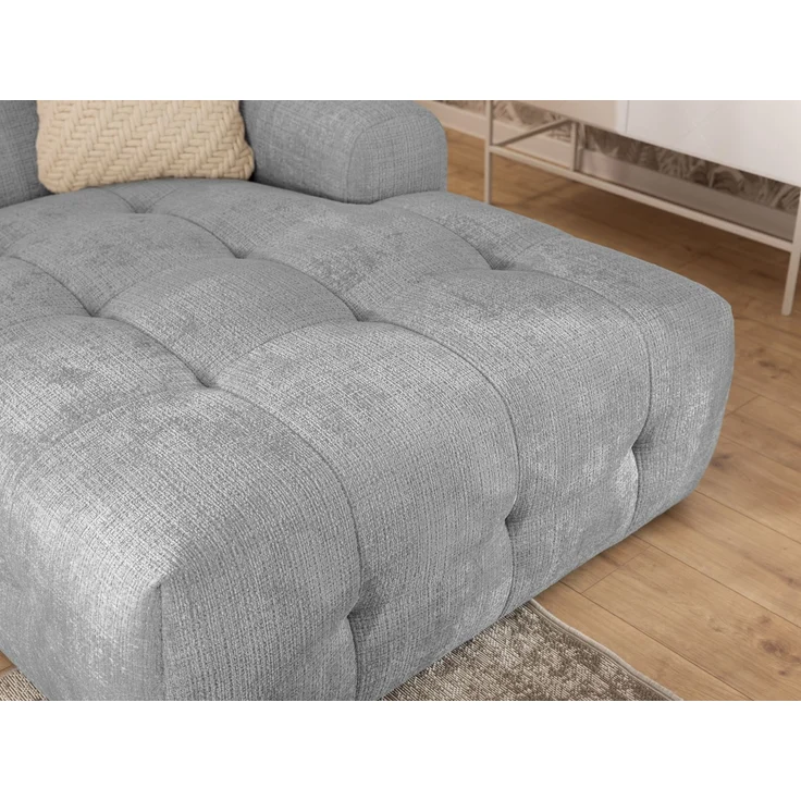 luma-home Modernes Ecksofa mit Ottomane rechts, markante Steppungen, Chenille in Hellgrau, 234 x 161 x 79cm – Bild 6