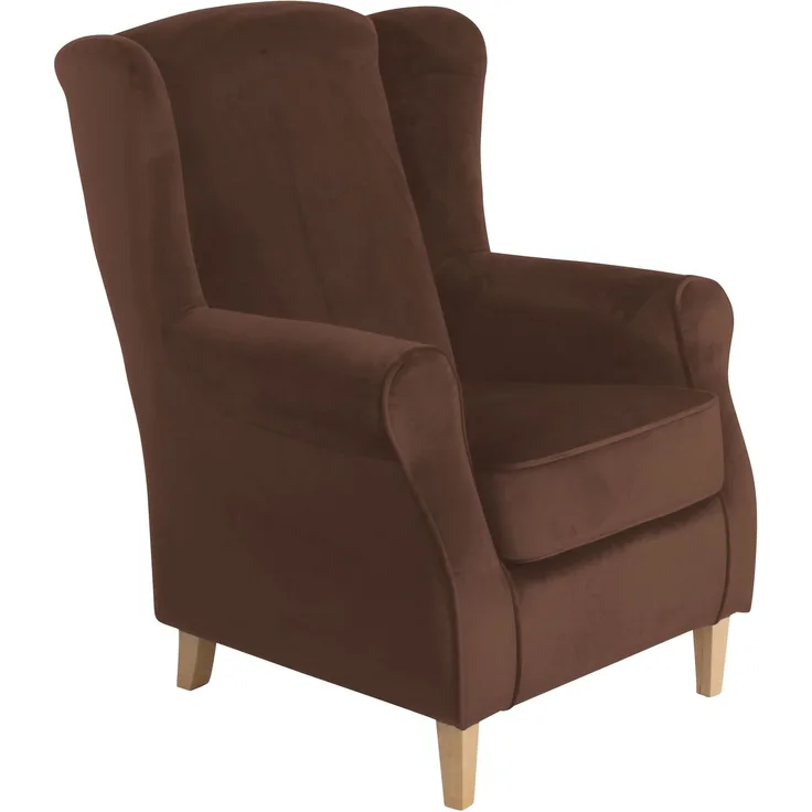 Ohrensessel Karlen Bezug Samtvelours Buche natur / braun 22038