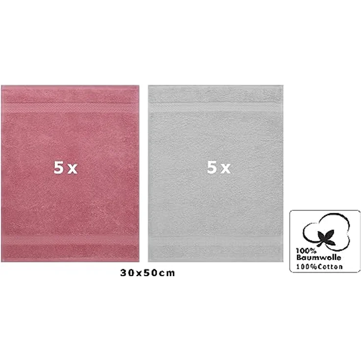 Betz Gästehandtücher 10 Stück Premium Größe 30x50 cm Farbe altrosa und silbergrau, 100% Baumwolle – Bild 3
