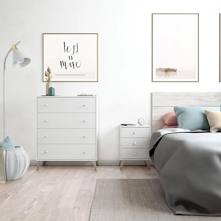 Habitdesign, modernes Kopfteil mit 2 Nachttischen für Doppelbett, Schlafzimmer-Set in Artik weiß & Velho-Weiß, viel Stauraum, Maße: 240 x 116 x 33,5 cm (B x H x T), Modell Sweet – Bild 6