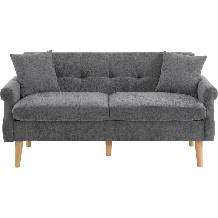 Kompakt Sofa mit 15 cm Sitzkissen & Massivholzfüßen, Chenille, 162x74x77 cm, Grau – Bild 10