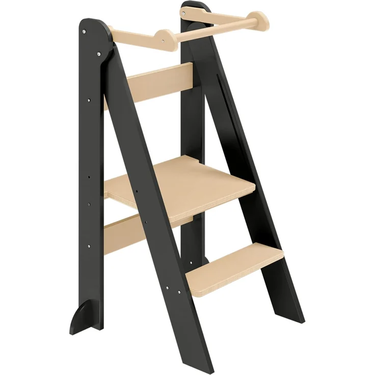 Bellabino 'Tay' Lernturm für Kinder ab 1 Jahr, Tritt 2-fach höhenverstellbar, natur/grau, Birke Sperrholz, klappbar, Tritthocker bis 50 kg belastbar – Bild 2